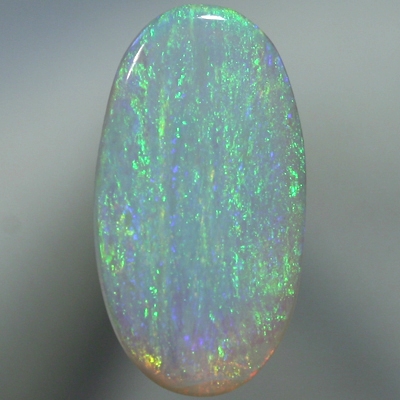 SOLID SEMI BLACK OPAL Iris pattern, green and orange over blue